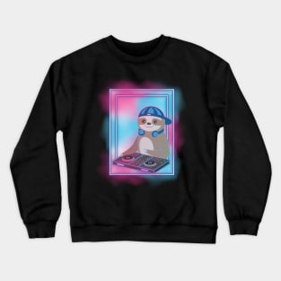 Cute Baby Sloth Playing Dj With Headphones Crewneck Sweatshirt